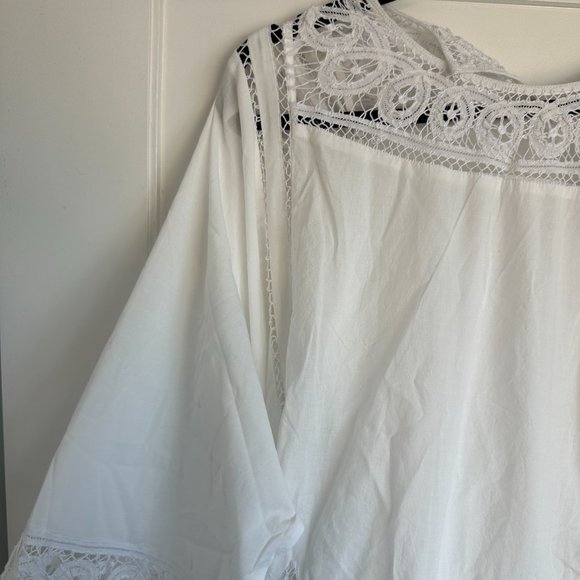 Rhode Ella Blouson Mini Dress Flared Embroidered Accent Braided Belt White - Picture 4 of 9